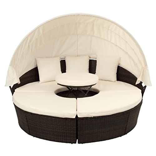 QUUL Patio Furniture Round Outdoor Sectional Sofa Set Rattan Daybed Sunbed with Retractable Canopy, Separate Seating