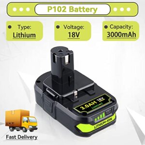 2Pack 3.0Ah P108 P102 Replacement for Ryobi Battery 18V Lithium + P117 Charger for Ryobi 18v Lithium Battery 18V P108 P107 P104 P105 P102 P103 Charger with 260051002 P117 P118 P119 P113 BCL1418