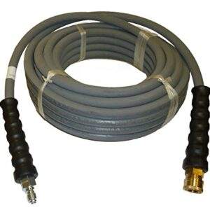 4000 PSI Grey 3/8" x 50 FT 1 Layers of High Tensile Wire Braided Rubber Wrapped Pressure Washer Hose with Couplers