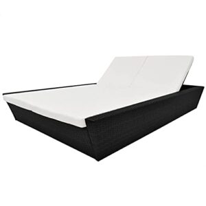 estahome outdoor lounge bed with cushion | adjustable rattan patio daybed | 2-person outdoors sunbed | garden sun lounge bed | sofabed for outside backyard yard pool beach | black poly rattan