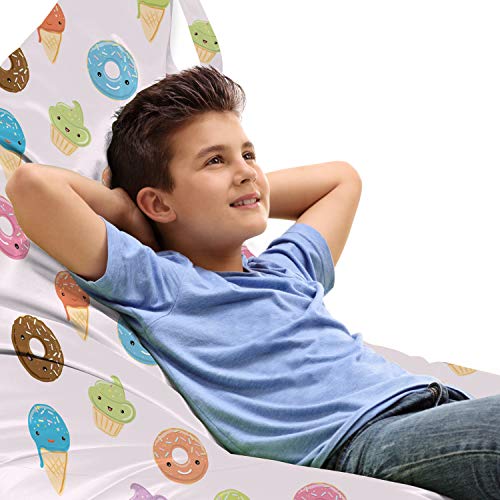 Lunarable Kawai Lounger Chair Bag, Cartoon Style Pattern of Cupcakes Ice Cream and Donuts with Sprinkles, High Capacity Storage with Handle Container, Lounger Size, Pale Peach Multicolor