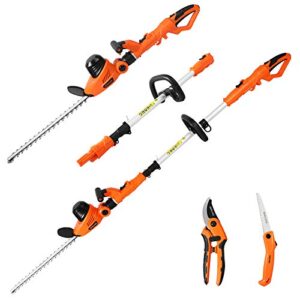 garcare 2 in 1 electric hedge trimmers, corded 4.8a pole hedge trimmer set with 20 inch laser cut blade