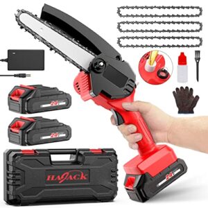 hajack mini chainsaw 6-inch, cordless saw with 3 chains, 2 batteries & a charger, electric battery chainsaw, hand held power chain saws for tree trimming & wood cutting, small rechargeable chain saw