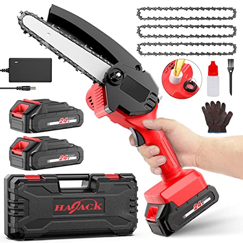 HAJACK Mini Chainsaw 6-Inch, Cordless Saw with 3 Chains, 2 Batteries & A Charger, Electric Battery Chainsaw, Hand Held Power Chain Saws for Tree Trimming & Wood Cutting, Small Rechargeable Chain Saw