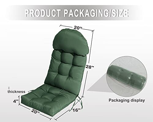 COSNUOSA Rocking Chair Cushion High Back Adirondack Chair Cushion Waterproof Patio Cushions for Outdoor Furniture Dark Green