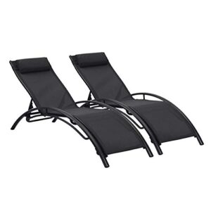 ainfox outdoor chaise lounge chairs, patio adjustable lounge chairs set of 2, beach pool sunbathing lawn lounger recliner chair with armrest and removable cushions(black)