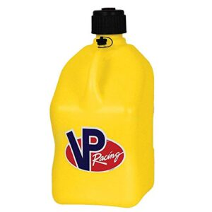 VP Racing Fuels Motorsport 5 Gallon Square Plastic Utility Jug Yellow w/ 14 Inch Hose (2 Pack) Features Close-Trimmed Cap and Neck for Tight Seal