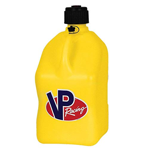 VP Racing Fuels Motorsport 5 Gallon Square Plastic Utility Jug Yellow w/ 14 Inch Hose (2 Pack) Features Close-Trimmed Cap and Neck for Tight Seal