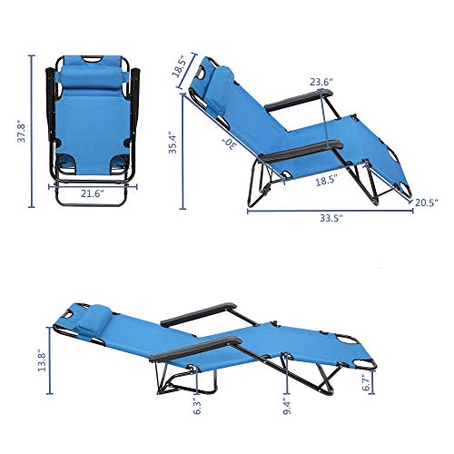 Folding Reclining Lounge Chairs,Portable Dual Purposes Extendable Chair for Home Garden Outdoor Beach Patio,Blue