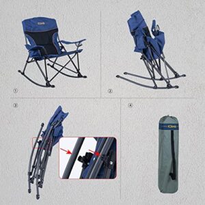 iClimb 1 Heavy Duty Compact Folding Chair and 1 Padded Rocking Folding Chair Bundle for Two Person Camping Patio Porch Backyard Lawn Garden Balcony Concert BBQ Indoor Outdoor