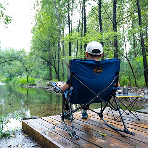 iClimb 1 Heavy Duty Compact Folding Chair and 1 Padded Rocking Folding Chair Bundle for Two Person Camping Patio Porch Backyard Lawn Garden Balcony Concert BBQ Indoor Outdoor