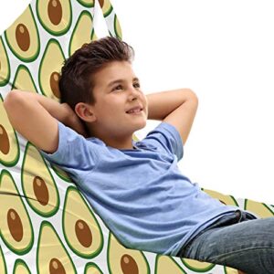 lunarable fruit lounger chair bag, halved avocado slice motifs vegetable food natural art, high capacity storage with handle container, lounger size, pale yellow redwood
