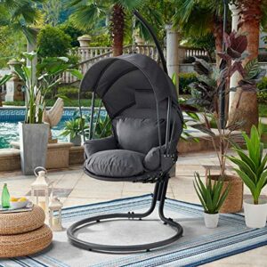 barton deluxe hanging chair grey w/canopy sun shade deep cushion lounge seating outdoor indoor patio bedroom hanging swinging