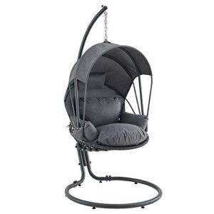 Barton Deluxe Hanging Chair Grey w/Canopy Sun Shade Deep Cushion Lounge Seating Outdoor Indoor Patio Bedroom Hanging Swinging