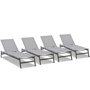 happatio patio chaise lounge,patio lounge chair with breathable textilene fabric,outdoor patio lounge chairs for patio backyard porch poolside(light gray)