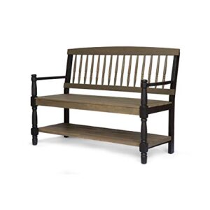 christopher knight home daphne outdoor acacia wood bench with shelf, gray and black finish