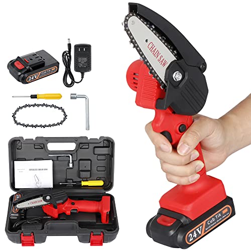 Mini Chainsaw Cordless 4-Inch Electric Power Chain Saws One-Hand Handheld Portable Chainsaws for Tree Branch Wood Cutting