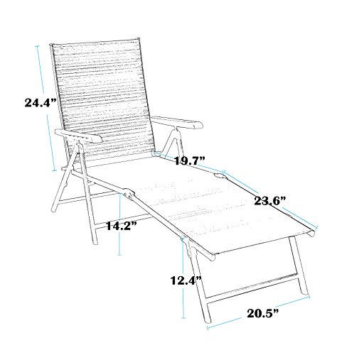 PHI VILLA 5 Stages Adjustable Patio Folding Lounge Chair Metal Outdoor Sling Fabric Recliner Chaise for Beach Yard Pool, 2 Pack,Brown