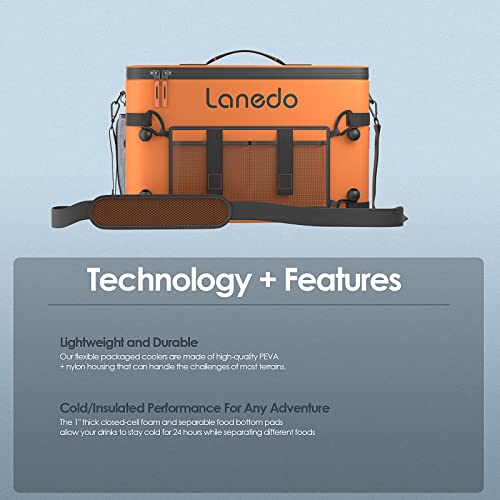 Lanedo 34-Can Soft-Sided Cooler - Collapsible, Leak-Proof, Use as a Beach Cooler, Soft Ice Bag, Ice Chest, or Travel Cooler for Food Shopping, Camping, Kayaking, Fishing, and Multi-Person Lunch Bag.