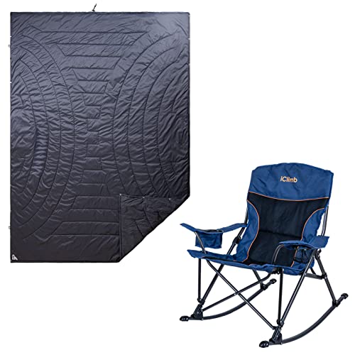 iClimb 1 Padded Rocking Folding Chair and 1 3M Thinsulate Insulation Warm Blanket Bundle for Solo Adult Camping Patio Porch Backyard Lawn Garden Balcony Indoor Outdoor