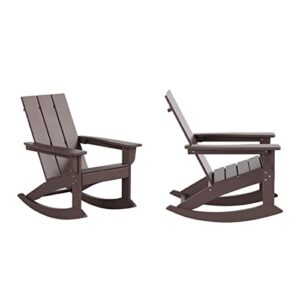 wo home furniture adirondack rocking chair set of 2 pcs patio all-weather and uv protection for any outdoor spaces (dark brown)