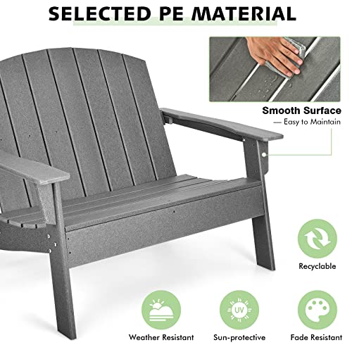 Giantex Adirondack Chair Outdoor Loveseat, High Density Polyethylene HDPE Material Adirondack Chairs Set of 2 People, Patio Adirondack Bench for Porch, Garden, Backyard Fire Pit Chair (1, Gray)