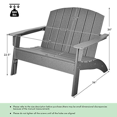 Giantex Adirondack Chair Outdoor Loveseat, High Density Polyethylene HDPE Material Adirondack Chairs Set of 2 People, Patio Adirondack Bench for Porch, Garden, Backyard Fire Pit Chair (1, Gray)