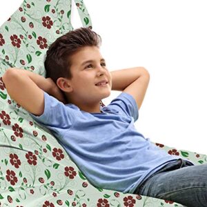 lunarable floral lounger chair bag, oriental floral pattern with green leaves retro vintage style artwork, high capacity storage with handle container, lounger size, burgundy and pale green