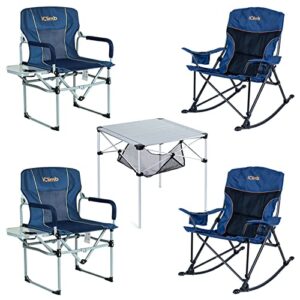 iclimb 2 padded rocking folding chair and 2 heavy duty compact folding chair and 1 folding square table bundle for four person camping patio porch backyard lawn garden balcony indoor outdoor