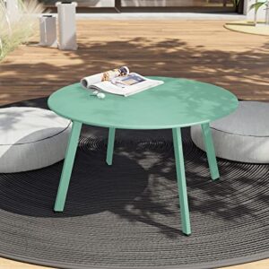 Grand Patio Round Steel Patio Coffee Table, Weather Resistant Outdoor Large Side Table, Mint Green…