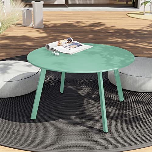 Grand Patio Round Steel Patio Coffee Table, Weather Resistant Outdoor Large Side Table, Mint Green…
