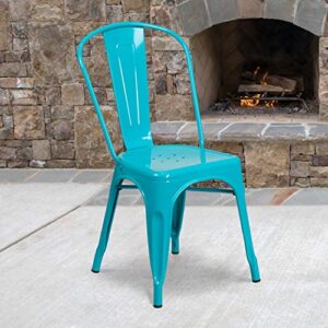 emma + oliver commercial grade teal-blue metal indoor-outdoor stackable chair