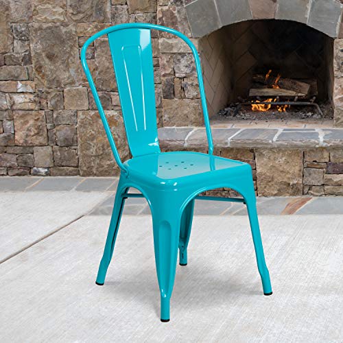 EMMA + OLIVER Commercial Grade Teal-Blue Metal Indoor-Outdoor Stackable Chair