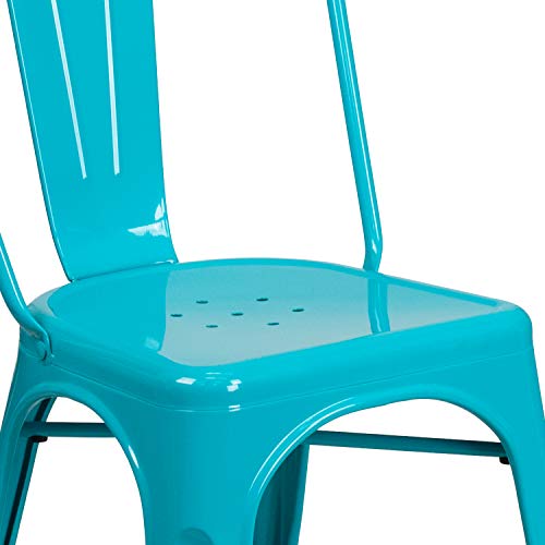 EMMA + OLIVER Commercial Grade Teal-Blue Metal Indoor-Outdoor Stackable Chair