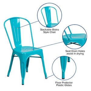 EMMA + OLIVER Commercial Grade Teal-Blue Metal Indoor-Outdoor Stackable Chair