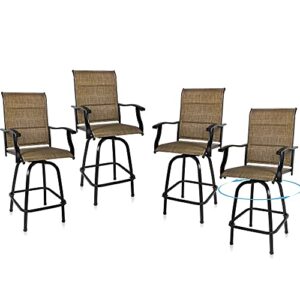 bigroof outdoor swivel bar stools set of 4, bar height patio chairs with backs and arms, all-weather textilene padded patio furniture for outdoor porch, deck, yard, lawn & garden (4)