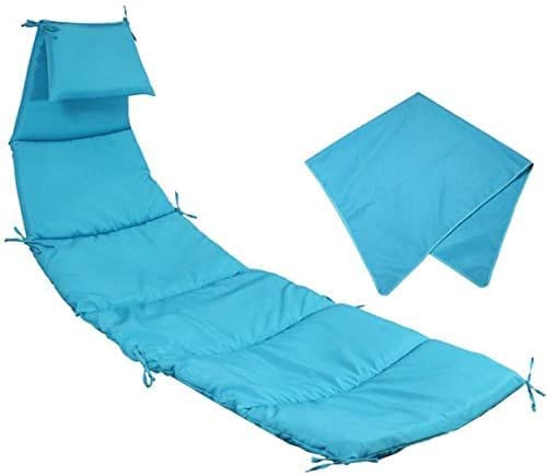 eZone Replacement Cushion Pad and Umbrella for Hanging Lounge Chair Outdoor Chaise Hanging Hammock Chair Pillow Pad (Blue,Green,Khaki,Rust) (Blue)