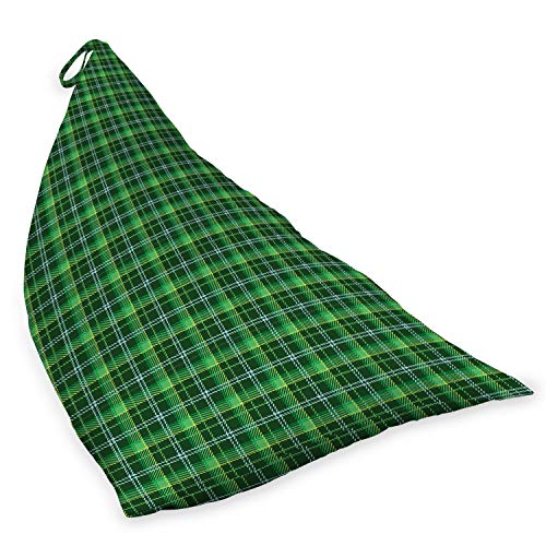Lunarable Hunter Green Lounger Chair Bag, Scottish Nostalgic Tartan with Bands English Retro British Design, High Capacity Storage with Handle Container, Lounger Size, Emerald Fern Yellow