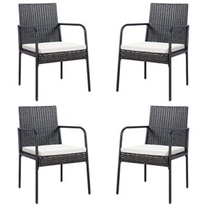 relax4life set of 4 outdoor dining chairs, all-weather pe rattan patio chairs with comfy cushions, outside rattan arm chairs for backyard, poolside and garden lawn chairs set