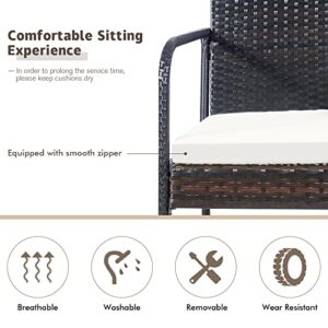 RELAX4LIFE Set of 4 Outdoor Dining Chairs, All-Weather PE Rattan Patio Chairs with Comfy Cushions, Outside Rattan Arm Chairs for Backyard, Poolside and Garden Lawn Chairs Set