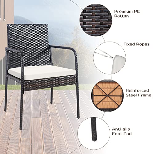 RELAX4LIFE Set of 4 Outdoor Dining Chairs, All-Weather PE Rattan Patio Chairs with Comfy Cushions, Outside Rattan Arm Chairs for Backyard, Poolside and Garden Lawn Chairs Set