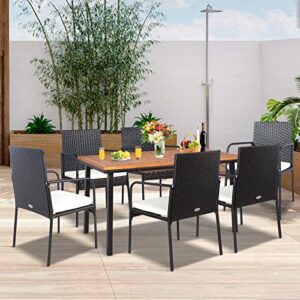 RELAX4LIFE Set of 4 Outdoor Dining Chairs, All-Weather PE Rattan Patio Chairs with Comfy Cushions, Outside Rattan Arm Chairs for Backyard, Poolside and Garden Lawn Chairs Set