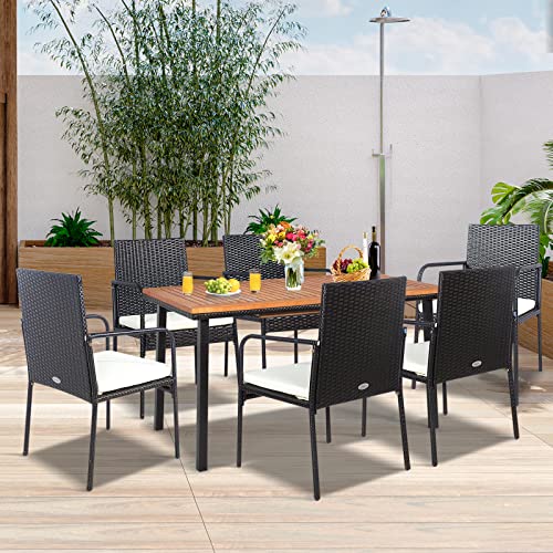 RELAX4LIFE Set of 4 Outdoor Dining Chairs, All-Weather PE Rattan Patio Chairs with Comfy Cushions, Outside Rattan Arm Chairs for Backyard, Poolside and Garden Lawn Chairs Set