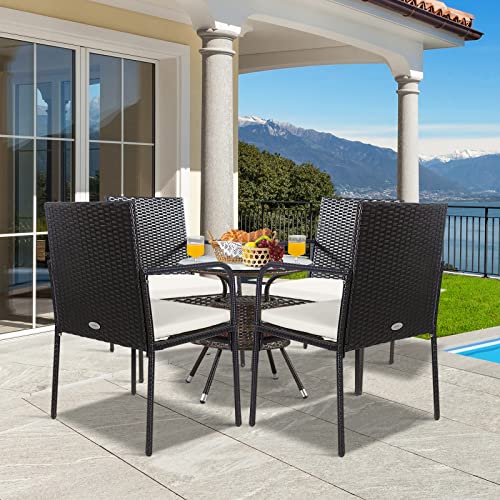 RELAX4LIFE Set of 4 Outdoor Dining Chairs, All-Weather PE Rattan Patio Chairs with Comfy Cushions, Outside Rattan Arm Chairs for Backyard, Poolside and Garden Lawn Chairs Set