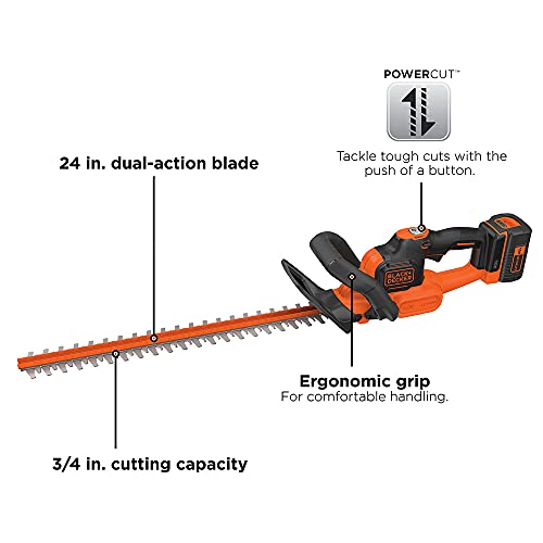 BLACK+DECKER 40V MAX* Cordless Hedge Trimmer with POWERCOMMAND Powercut, 24-Inch (LHT341FF)