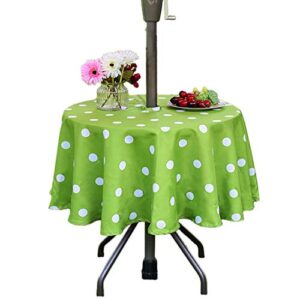 eternal beauty outdoor tablecloth round 60″ spillproof outdoor tablecloth with umbrella hole zipper for st patric day spring summer patio table (green polka dot)