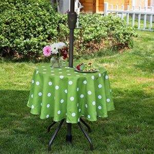 Eternal Beauty Outdoor Tablecloth Round 60" Spillproof Outdoor Tablecloth with Umbrella Hole Zipper for ST Patric Day Spring Summer Patio Table (Green Polka Dot)