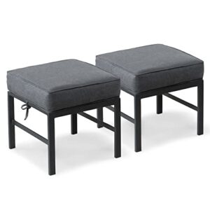 auzfy 2 pieces outdoor ottomans for patio set, assembled aluminum outdoor footstool with gray cushions, small seat furniture for porch yard garden deck, grey frame