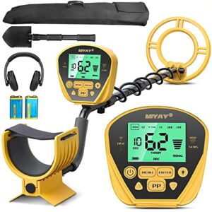metal detector for adults – professional metal detector gold and silver with lcd display, high accuracy waterproof pinpoint 5 modes, 10″ coil lightweight metales detectors stem adjustable to 60.2″
