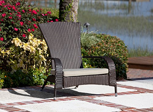 Patio Sense 61469 Coconino Wicker Lounge Chair All Weather Wicker Beige Cushion Armchair Lightweight Durable Adirondack Style Chair Beautiful Mocha Finish